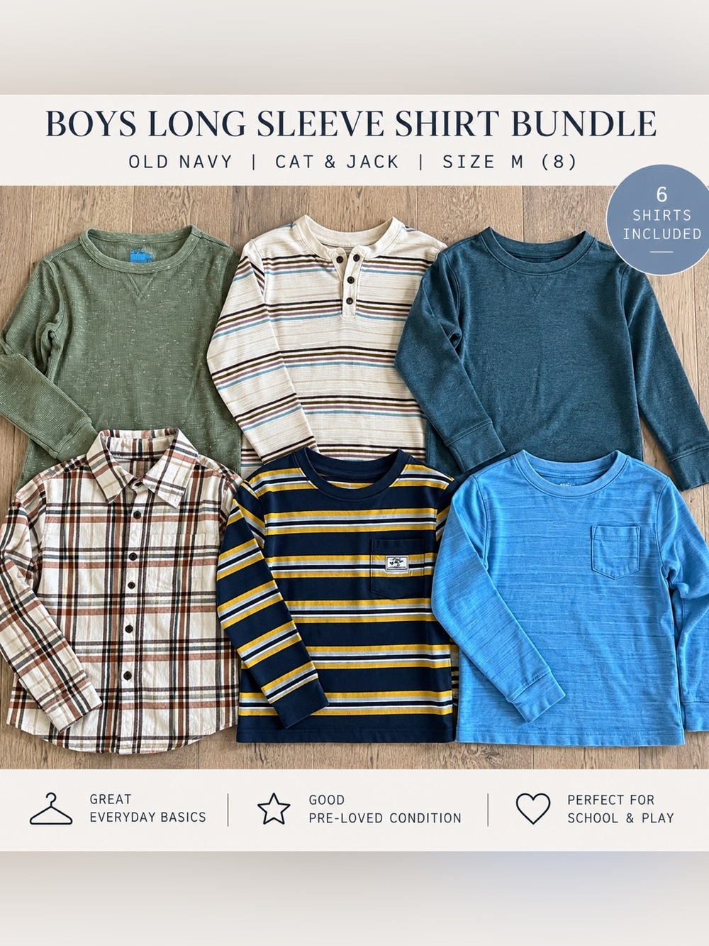 Boys Size M Long Sleeve Shirt Bundle | Old Navy + Cat & Jack | 6 Pieces